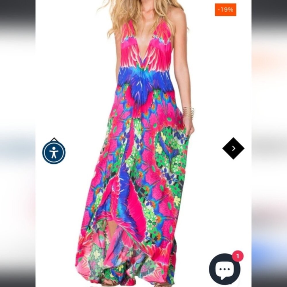 Shahida V-Neck Style Dress In Feather Print 3 Ways To Wear Multicolor Size OS